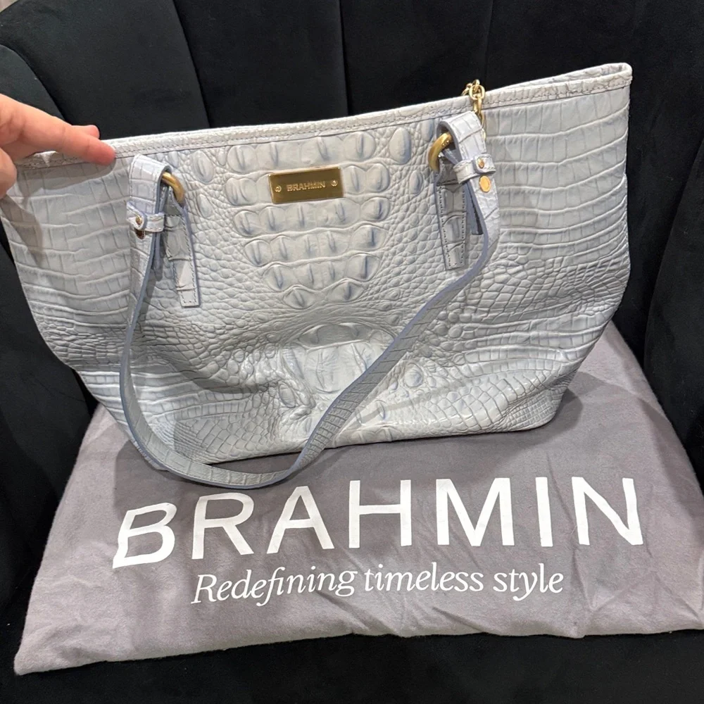 Brahmin Light blue Crocodile Embossed Tote